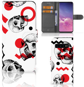 B2Ctelecom Samsung Galaxy S10 Hoesje Bookcase Skull Red