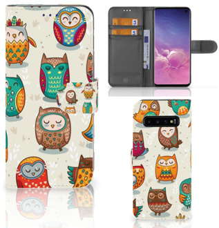 B2Ctelecom Samsung Galaxy S10  Hoesje Bookcase Vrolijke Uilen