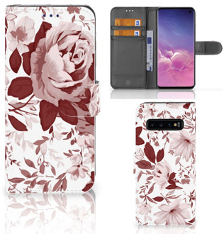 B2Ctelecom Samsung Galaxy S10  Hoesje Bookcase Watercolor Flowers