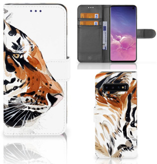 B2Ctelecom Samsung Galaxy S10  Hoesje Bookcase Watercolor Tiger