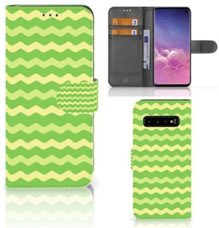 B2Ctelecom Samsung Galaxy S10 Hoesje Bookcase Waves Green