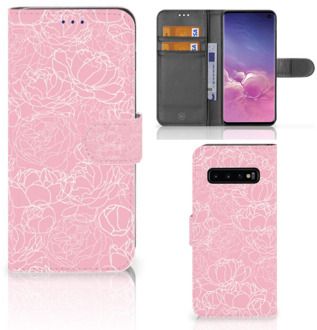 B2Ctelecom Samsung Galaxy S10 Hoesje Bookcase White Flowers