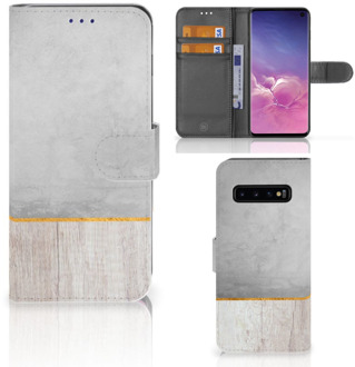 B2Ctelecom Samsung Galaxy S10  Hoesje Bookcase Wood Concrete