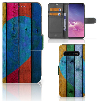 B2Ctelecom Samsung Galaxy S10  Hoesje Bookcase Wood Heart