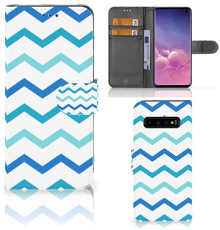 B2Ctelecom Samsung Galaxy S10  Hoesje Bookcase Zigzag Blauw