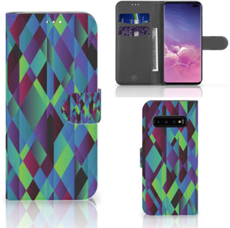 B2Ctelecom Samsung Galaxy S10 Plus Book Case Hoesje Abstract Green Blue