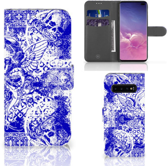 B2Ctelecom Samsung Galaxy S10 Plus Book Case Hoesje Angel Skull Blue