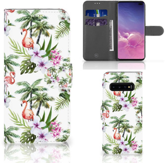 B2Ctelecom Samsung Galaxy S10 Plus Book Case Hoesje Flamingo Palms