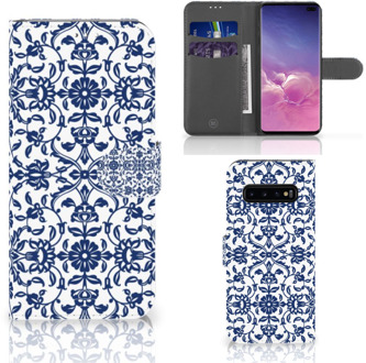 B2Ctelecom Samsung Galaxy S10 Plus Book Case Hoesje Flower Blue