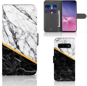 B2Ctelecom Samsung Galaxy S10 Plus Book Case Hoesje Marble White Black