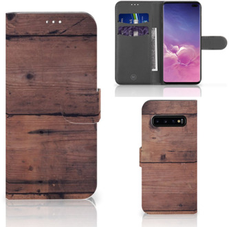 B2Ctelecom Samsung Galaxy S10 Plus Book Case Hoesje Old Wood