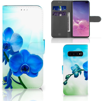 B2Ctelecom Samsung Galaxy S10 Plus Book Case Hoesje Orchidee Blauw