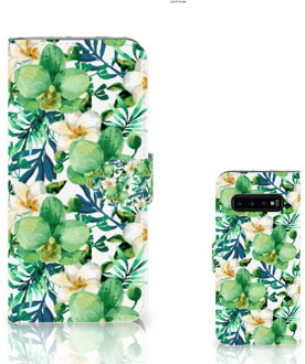 B2Ctelecom Samsung Galaxy S10 Plus Book Case Hoesje Orchidee Groen