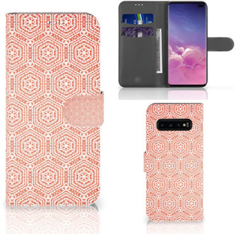 B2Ctelecom Samsung Galaxy S10 Plus Book Case Hoesje Pattern Orange