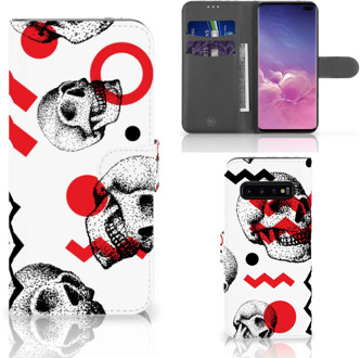 B2Ctelecom Samsung Galaxy S10 Plus Book Case Hoesje Skull Red