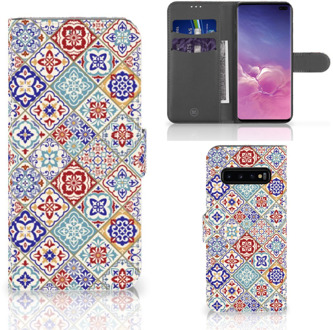 B2Ctelecom Samsung Galaxy S10 Plus Book Case Hoesje Tiles Color