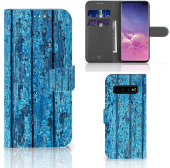 B2Ctelecom Samsung Galaxy S10 Plus Book Case Hoesje Wood Blue