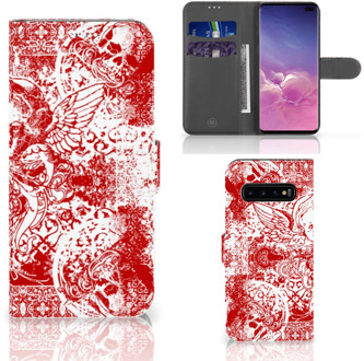 B2Ctelecom Samsung Galaxy S10 Plus Bookcover hoesje Angel Skull Red