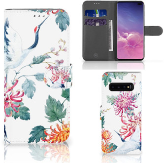 B2Ctelecom Samsung Galaxy S10 Plus Bookcover hoesje Bird Flowers