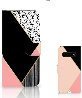 B2Ctelecom Samsung Galaxy S10 Plus Bookcover hoesje Black Pink Shapes