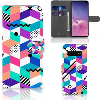 B2Ctelecom Samsung Galaxy S10 Plus Bookcover hoesje Blocks Colorful