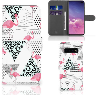 B2Ctelecom Samsung Galaxy S10 Plus Bookcover hoesje Flamingo Triangle