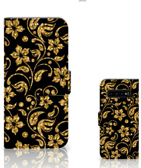 B2Ctelecom Samsung Galaxy S10 Plus Bookcover hoesje Gouden Bloemen