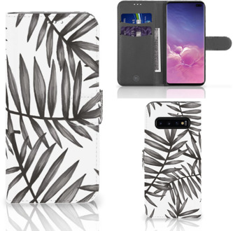 B2Ctelecom Samsung Galaxy S10 Plus Bookcover hoesje Leaves Grey