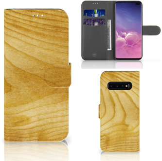 B2Ctelecom Samsung Galaxy S10 Plus Bookcover hoesje Licht Hout