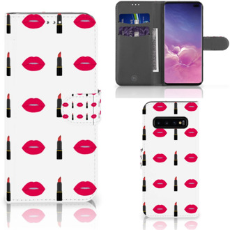 B2Ctelecom Samsung Galaxy S10 Plus Bookcover hoesje Lipstick Kiss