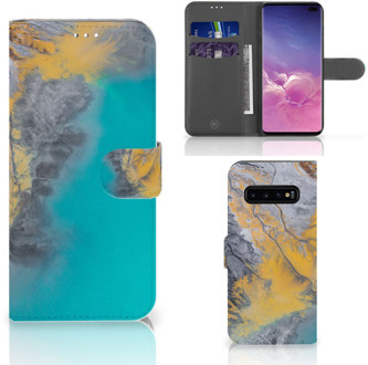 B2Ctelecom Samsung Galaxy S10 Plus Bookcover hoesje Marble Blue Gold