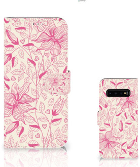 B2Ctelecom Samsung Galaxy S10 Plus Bookcover hoesje Pink Flowers