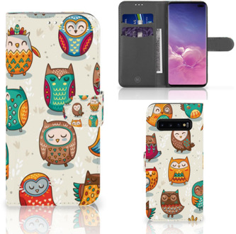 B2Ctelecom Samsung Galaxy S10 Plus Bookcover hoesje Vrolijke Uilen