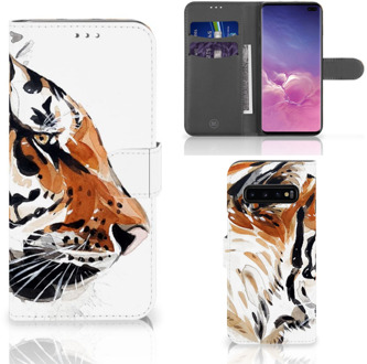 B2Ctelecom Samsung Galaxy S10 Plus Bookcover hoesje Watercolor Tiger