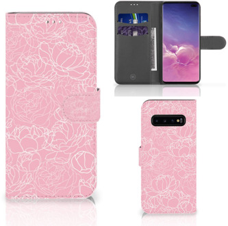 B2Ctelecom Samsung Galaxy S10 Plus Bookcover hoesje White Flowers