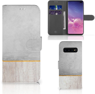 B2Ctelecom Samsung Galaxy S10 Plus Bookcover hoesje Wood Concrete