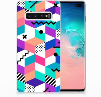 B2Ctelecom Samsung Galaxy S10 Plus TPU Hoesje Design Blocks Colorful