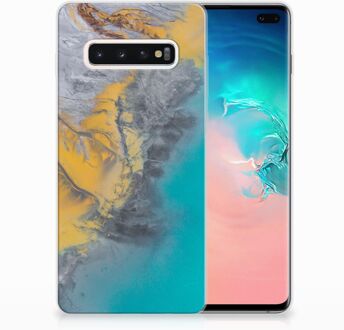 B2Ctelecom Samsung Galaxy S10 Plus TPU Hoesje Design Marble Blue Gold