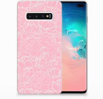 B2Ctelecom Samsung Galaxy S10 Plus TPU Hoesje Design White Flowers