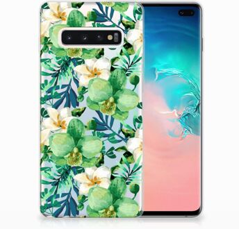 B2Ctelecom Samsung Galaxy S10 Plus TPU-siliconen Hoesje Orchidee Groen