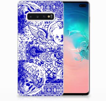 B2Ctelecom Samsung Galaxy S10 Plus Uniek TPU Hoesje Angel Skull Blue