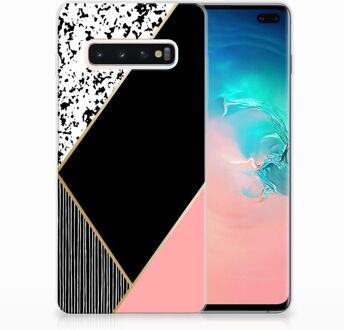 B2Ctelecom Samsung Galaxy S10 Plus Uniek TPU Hoesje Black Pink Shapes