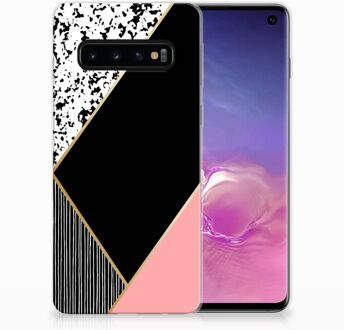 B2Ctelecom Samsung Galaxy S10 Silicone Hoesje Black Pink Shapes