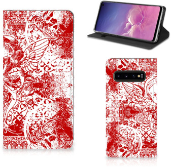 B2Ctelecom Samsung Galaxy S10 Standcase Hoesje Design Angel Skull Red