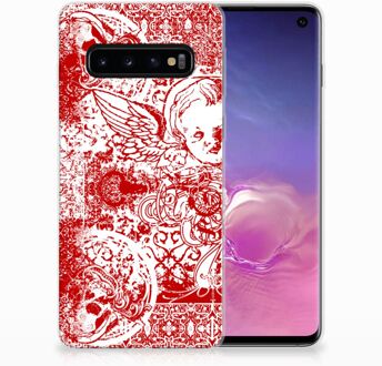 B2Ctelecom Samsung Galaxy S10 TPU Siliconen Hoesje Design Angel Skull Red