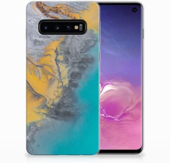 B2Ctelecom Samsung Galaxy S10 TPU Siliconen Hoesje Design Marble Blue Gold