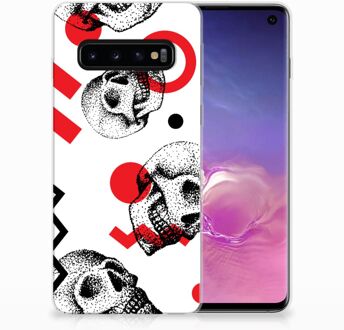 B2Ctelecom Samsung Galaxy S10 TPU Siliconen Hoesje Design Skull Red