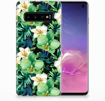 B2Ctelecom Samsung Galaxy S10 TPU Siliconen Hoesje Orchidee Groen