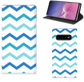 B2Ctelecom Samsung Galaxy S10 Uniek Standcase Hoesje Zigzag Blauw