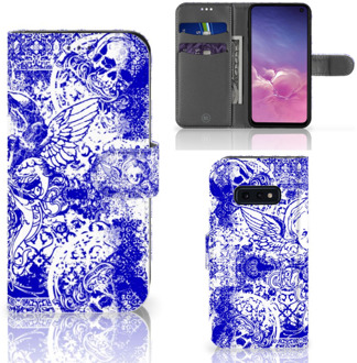 B2Ctelecom Samsung Galaxy S10e Beschermhoes Angel Skull Blue